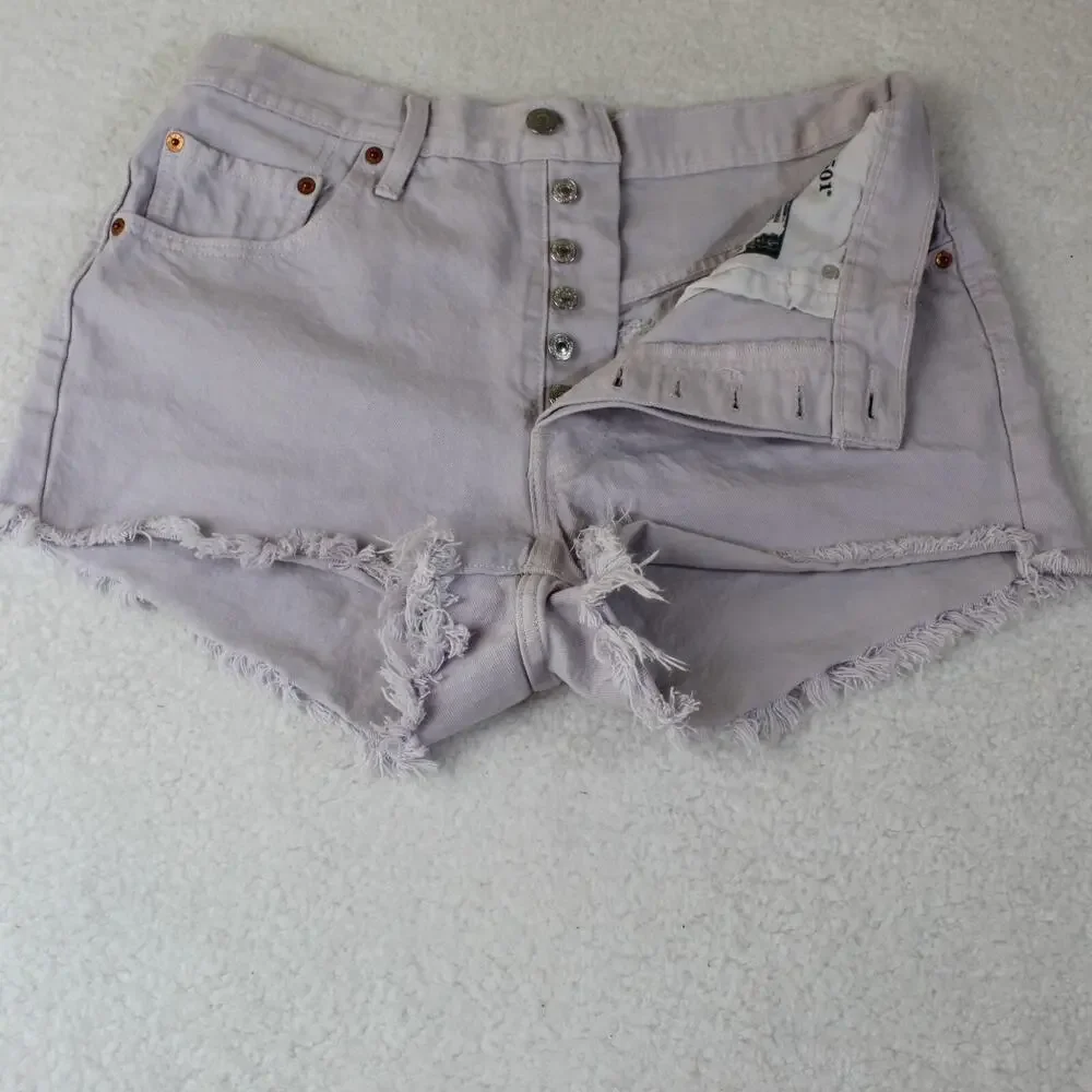Levi's 501 Denim Micro Shorts Womens 31 Light Purple Jean Button Fly Festival